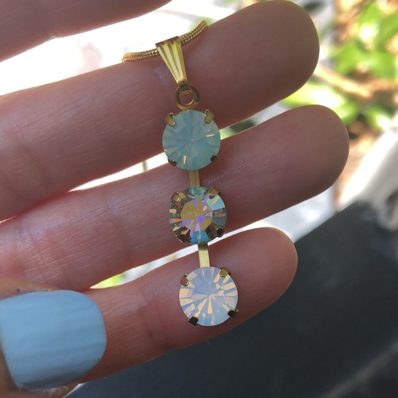 Peridot AB, Chrysolite + White Opal Crystal Drop Necklace - Picture 11 of 16